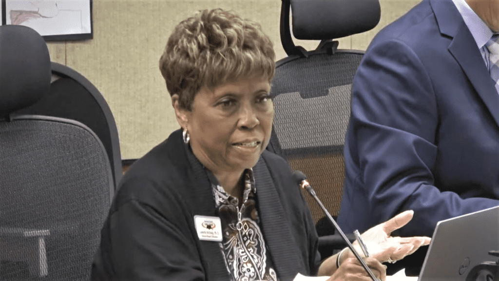Board Member Leanetta McNealy speaks at Tuesday's meeting.