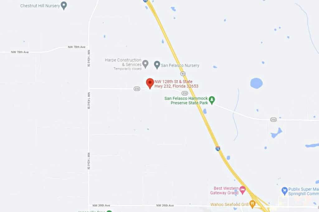 Couny Road 232 and NW 128th St, Alachua County map