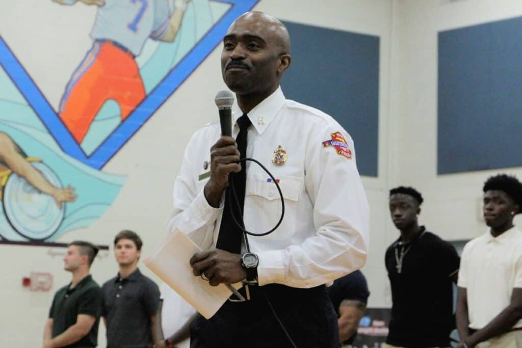 GFR Capt. Conrade Irving speaking at candidate signing ceremony on July 1.