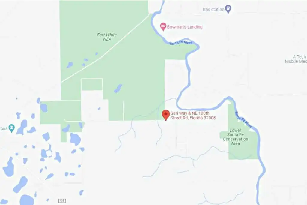 NE 100th Street Road and NE 22nd Court, Gilchrist County map