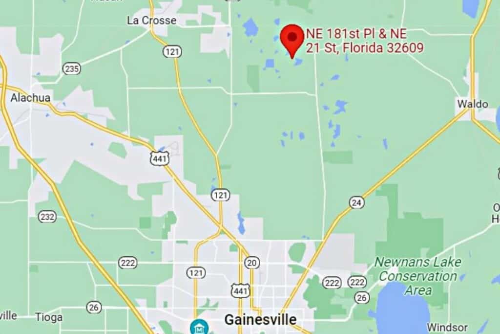 NE 181st Place and NE 21st Street, Alachua County map