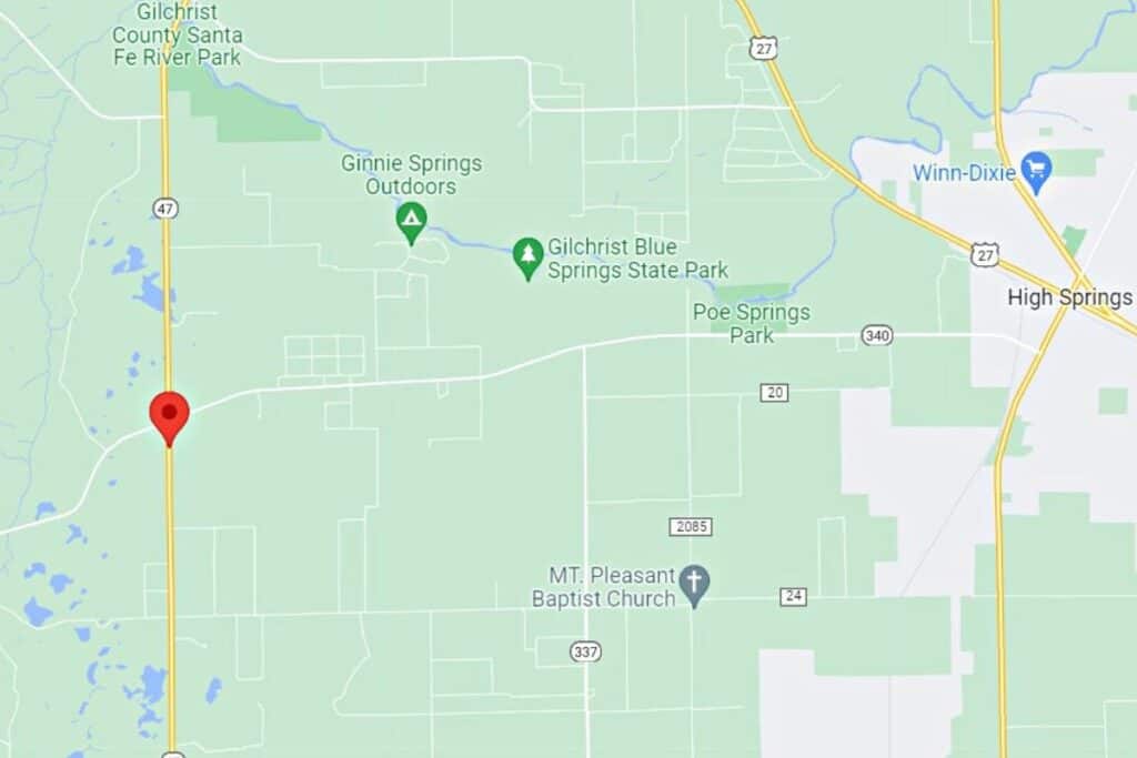 SR 47 and CR 340, Gilchrist County map
