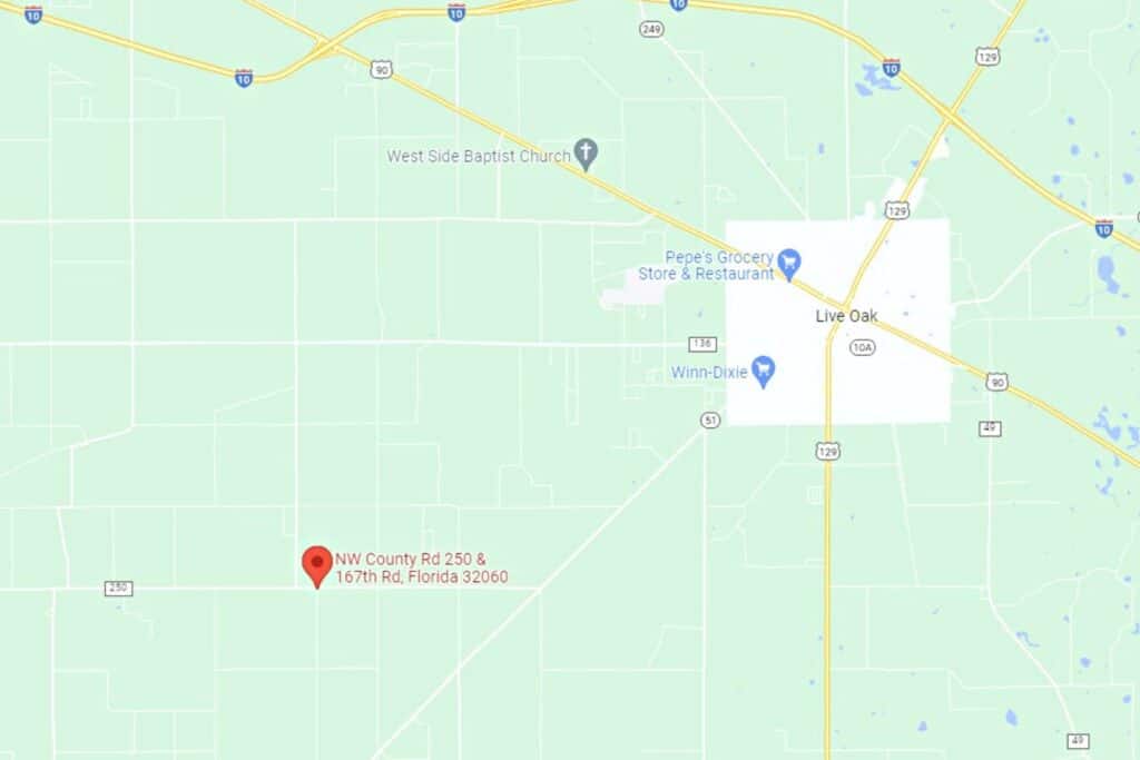 CR 250 and 167th Road, Suwannee County map