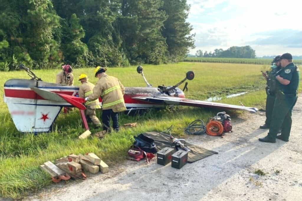 Alachua County Fire Rescue extricated the pilot from a plane that landed and flipped off NE County Road 1471 on Thursday morning.