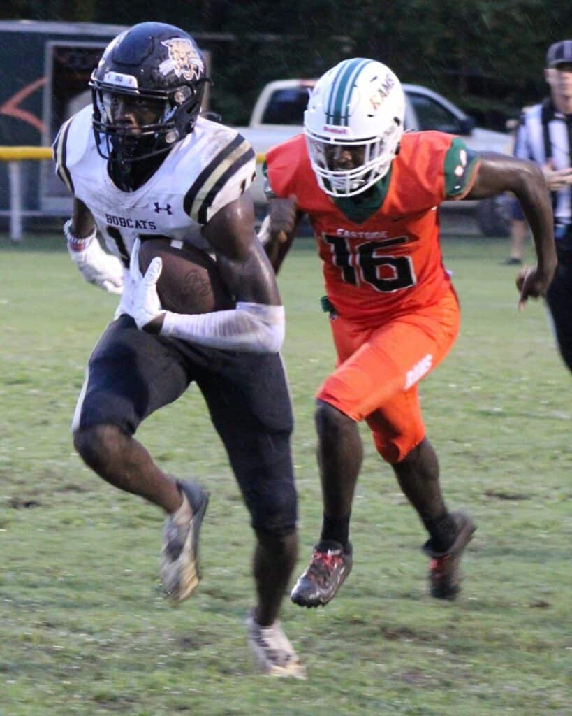 Buchholz's Camron Boykin intercepted this pass late in the first quarter right before weather postponed the contest.