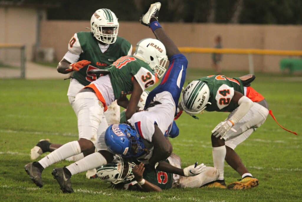 Eastside defenders tackle Keystone Heights' Cartez Daniels