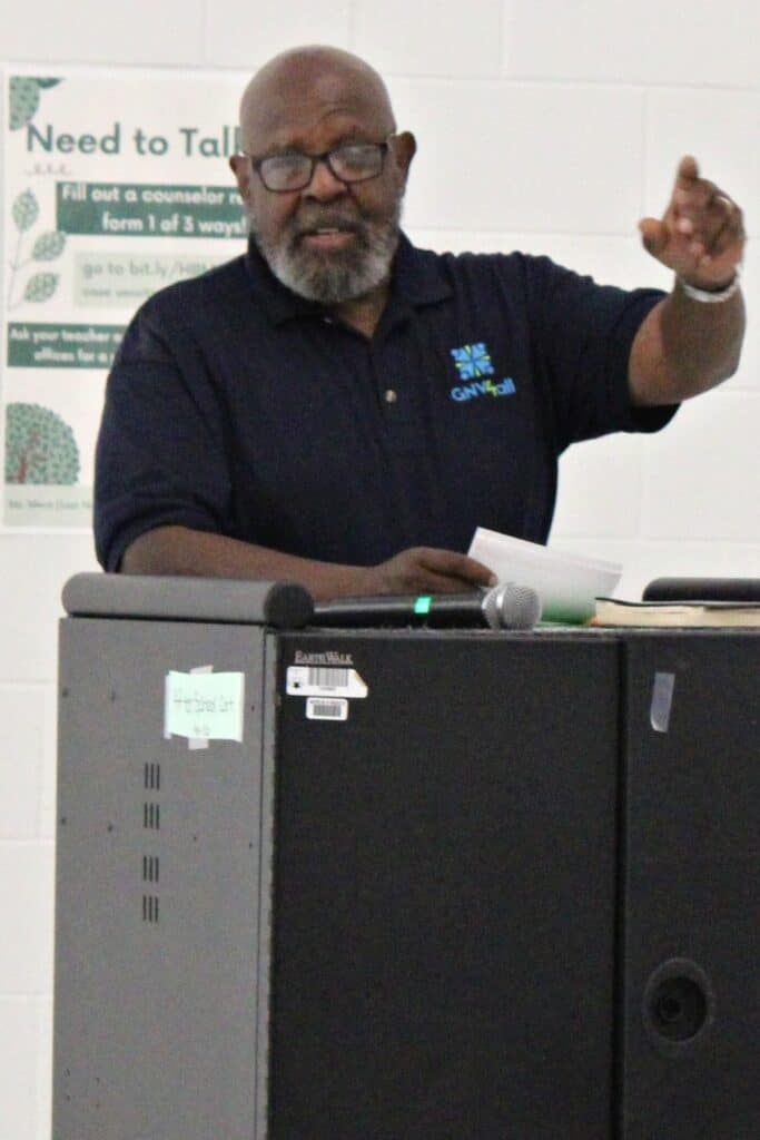 GNV4ALL executive director James Lawrence speaks at meeting on Wednesday.