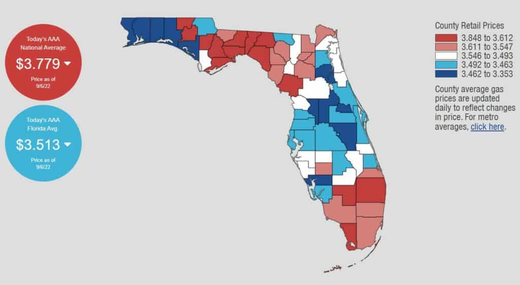 Gas prices in Florida 9-6-22