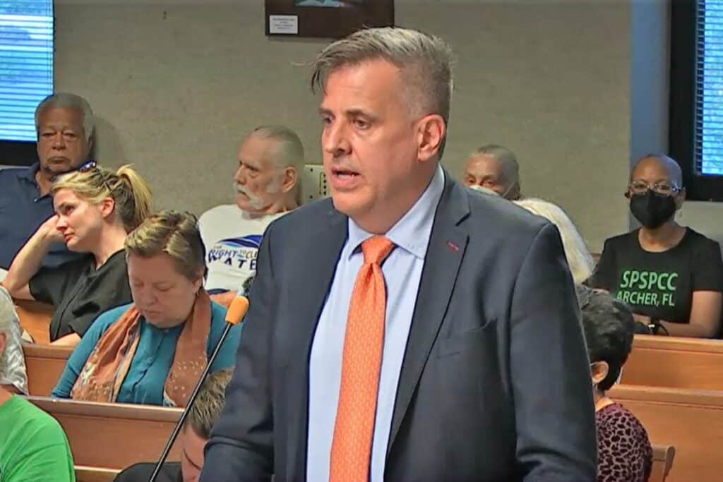 Gerry Dedenbach presents at Tuesday's meeting.