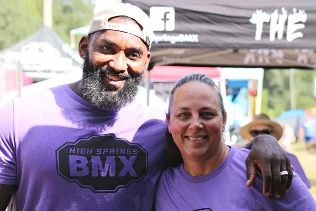 High Springs BMX track operator Laura Pringle (right) and volunteer Jermaine Dow.