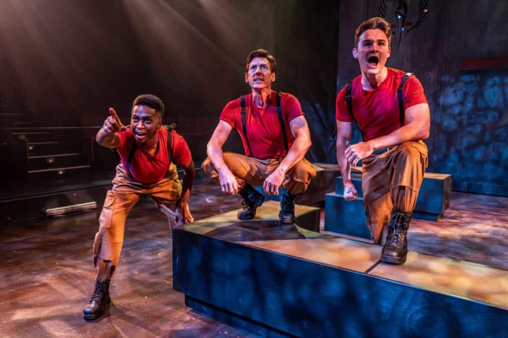 Jay Nixon, left, David Patrick Ford, center, and Jack McKinney, right, perform the roles of paramedics in the production. Photo by Michael A. Eaddy. Courtesy Hippodrome Theatre