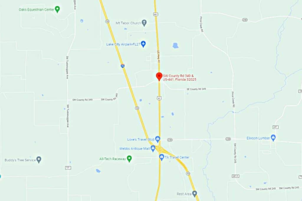 US 41 and County Road 349 Columbia County map