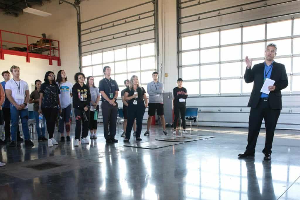 Gainesville Regional Airport Operations Manager Shaun Blevins briefs participants about the emergency exercise.