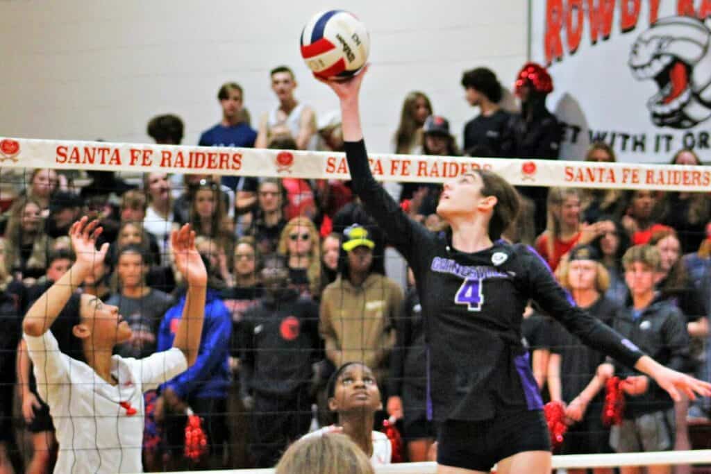 Gainesville's Chloe Petrik with a hit against Santa Fe on Tuesday.