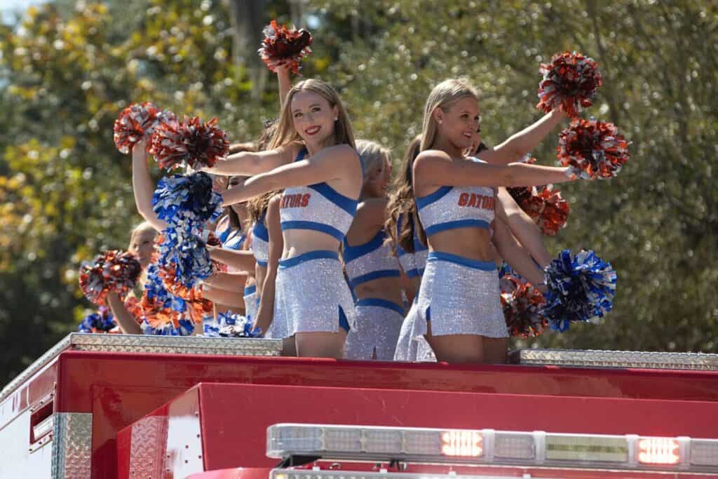 Gator cheerleaders at the UF Homecoming Parade on Friday.