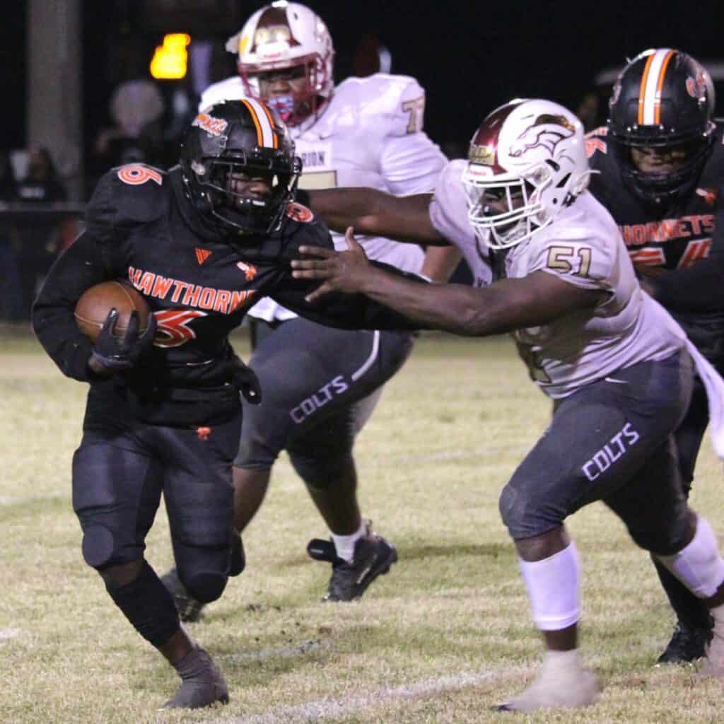 Hawthorne's Brian James with a run against North Marion on Friday.