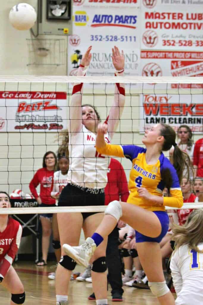 Newberry's Evalyn Guild hit against Williston's Karley Jerrels on Friday.