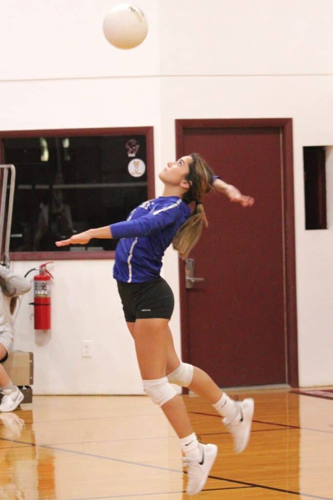 St. Francis's Brinda Deangelis serves against Oak Hall on Wednesday.