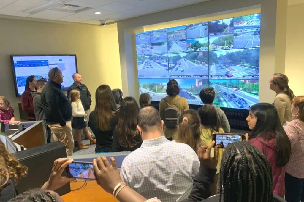 Students at the Regional Transit System during a city tour.