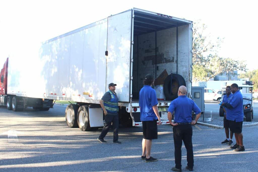 The Florida Gateway College tractor-trailer truck taking on Hurricane Ian relief donations at SF College.
