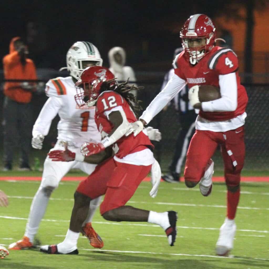 Bradford's Jametrius Pringle with kickoff return to Bradford 45 to open third quarter against Eastside on Friday.