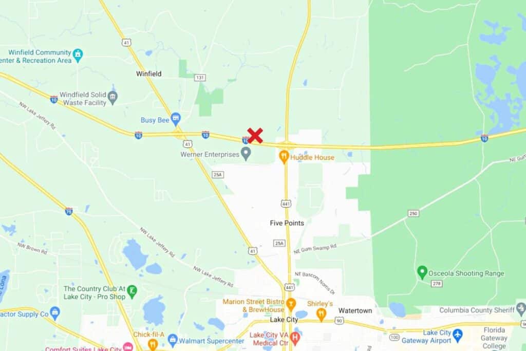 I-10 mile marker 302 Columbia County map