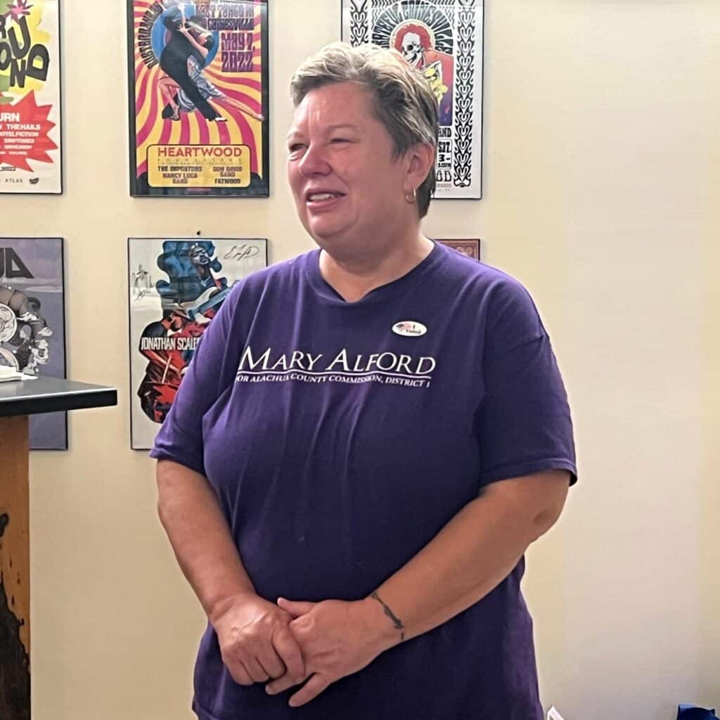 Mary Alford was all smiles after being elected back to the Alachua County Board of County Commissioners on Tuesday.