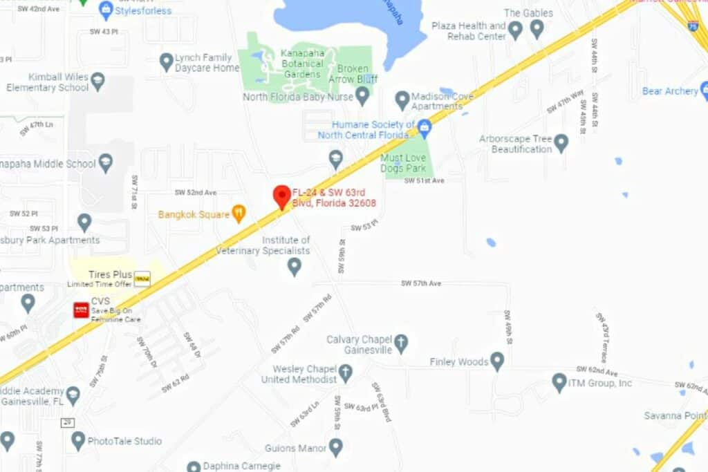 SW Archer Road and SW 63rd Blvd map