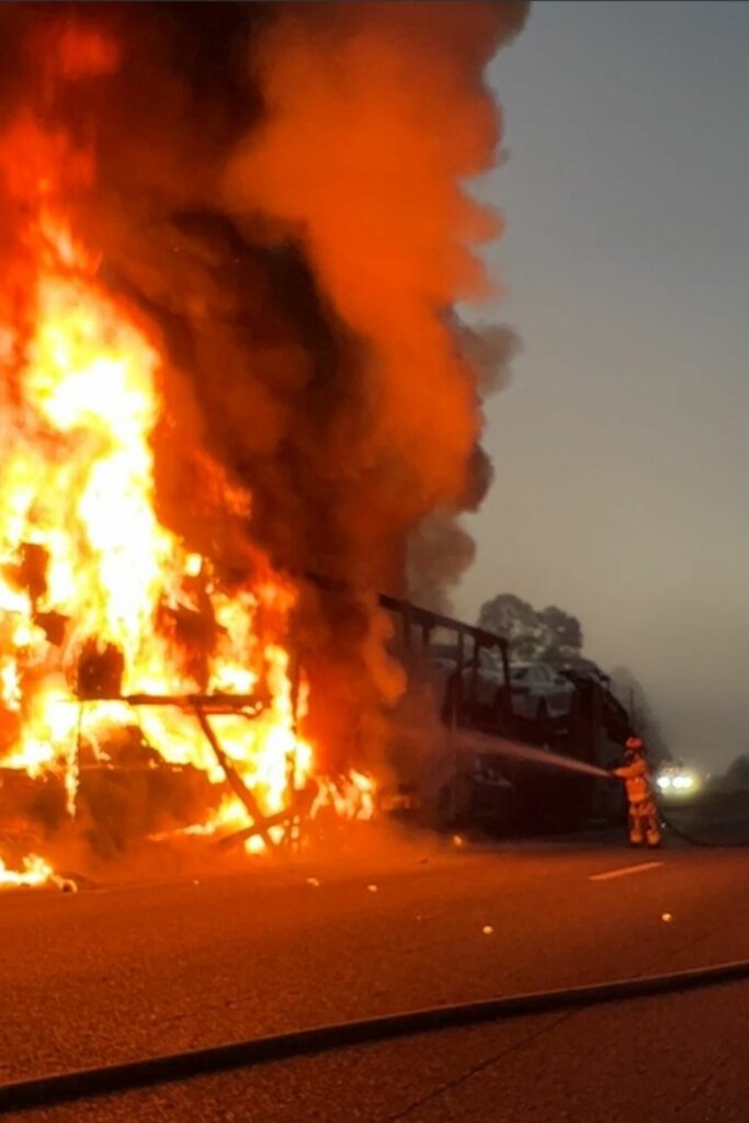 Alachua County Fire Rescue responded to a car trailer engulfed in flames north of Waldo on US 301 Friday morning.