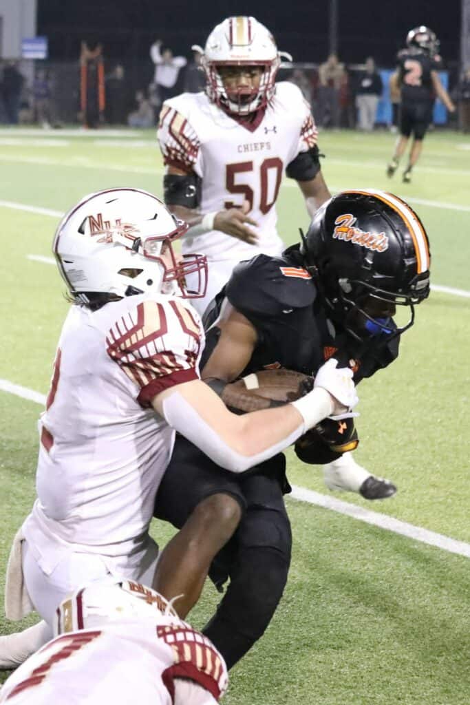 Hawthorne's Ga'mon Randall with a third quarter first down catch against Northview on Saturday.
