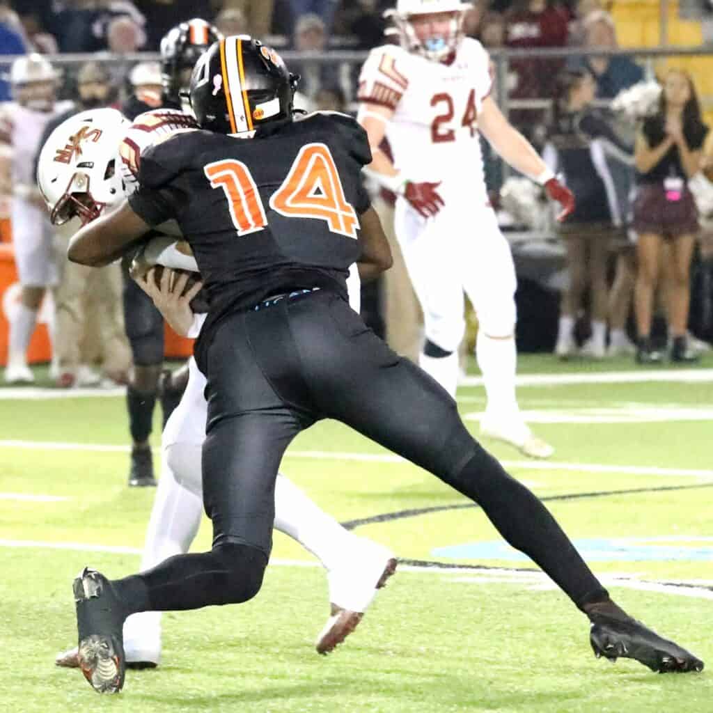 Hawthorne's Jailen Ruth with a first half tackle against Northview on Saturday.