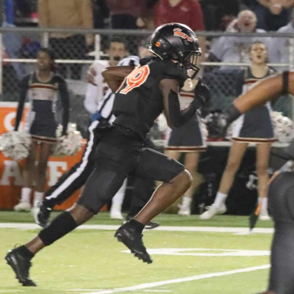 Hawthorne's Zion Johnson with a third quarter interception against Northview on Saturday.