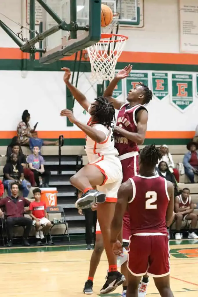 Eastside's Jarrel Comer scores on a first half basket against North Marion on Friday.