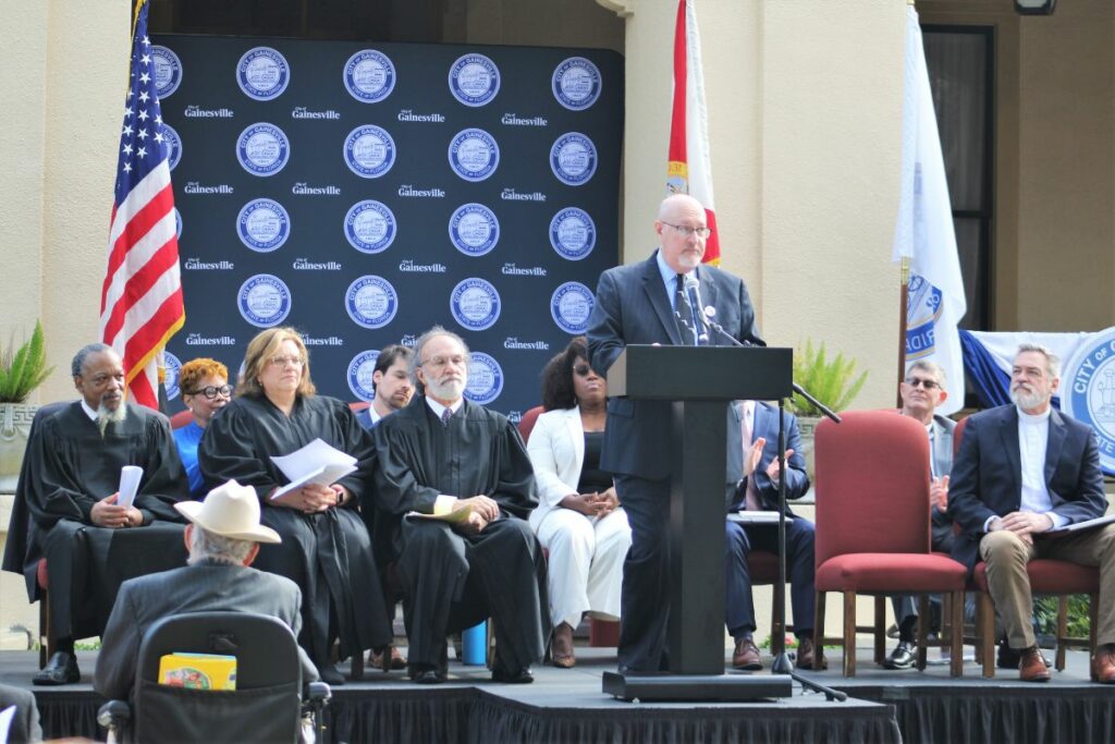 Gainesville Mayor Harvey Ward speaks at Thursday's swearing-in ceremony.