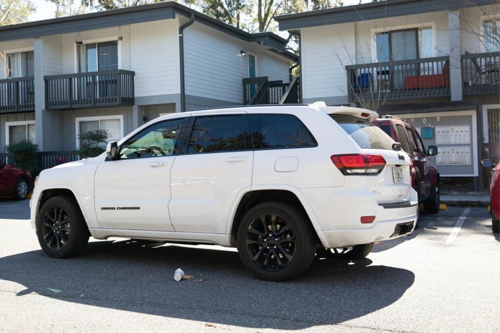 This Jeep Cherokee SUV contained five male suspects potentially involved in a Sunday shooting at Majestic Oaks Apartments.