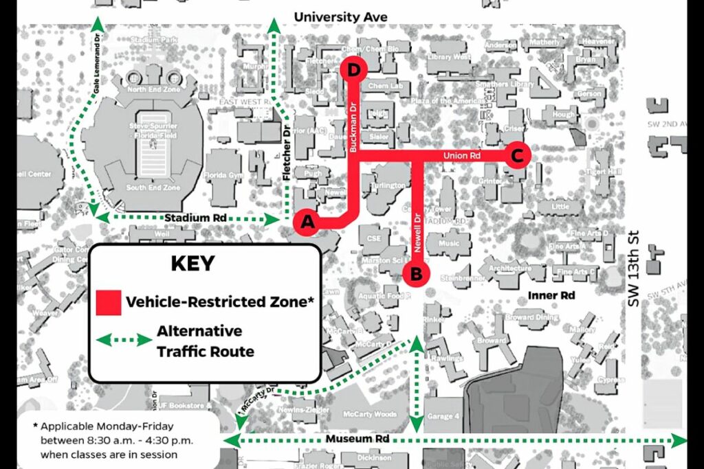 UF vehicle-restricted zone map
