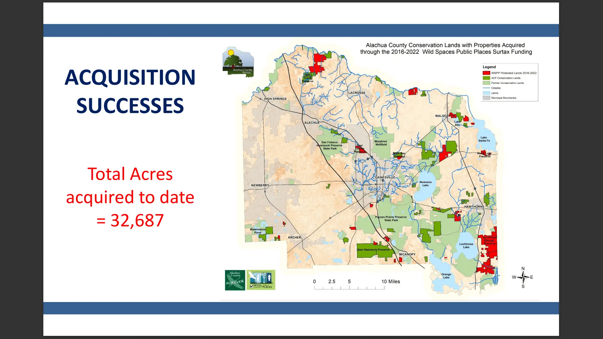A map showing lands conserved by Alachua County. Courtesy Alachua County