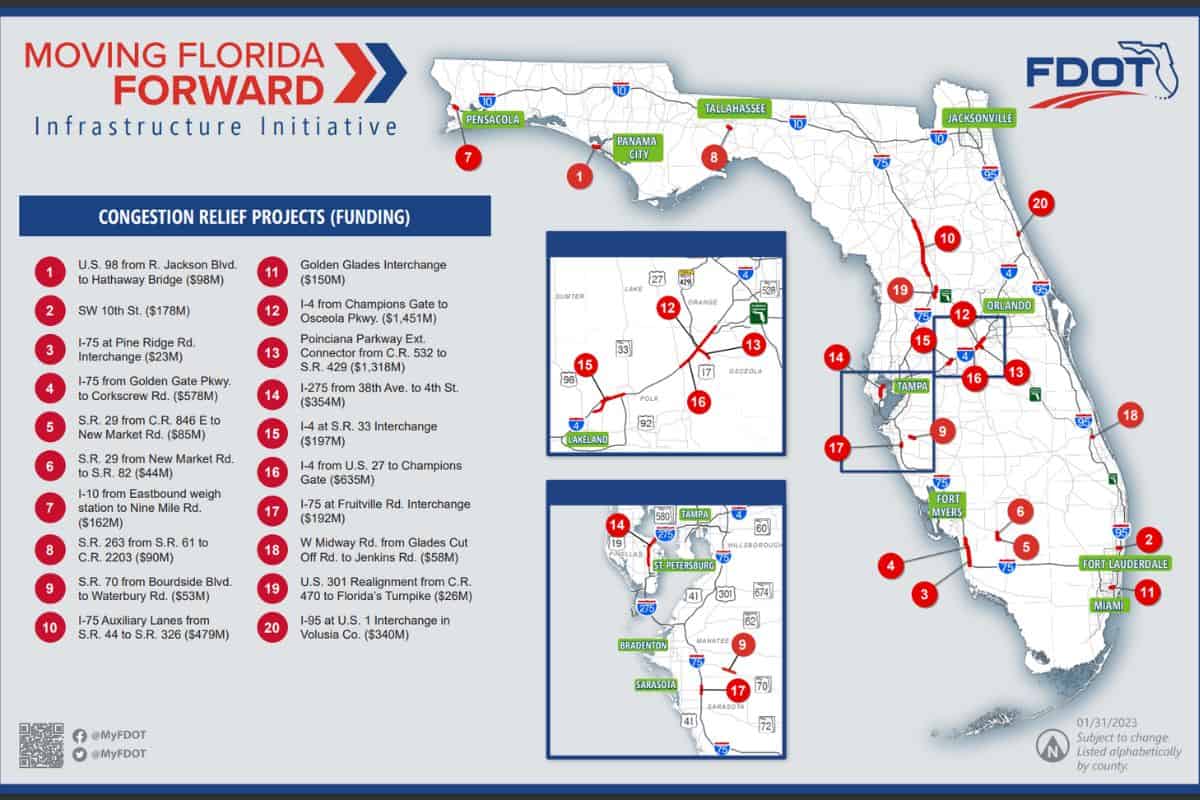 FDOT Moving Florida Forward Infrastructure Initiative map