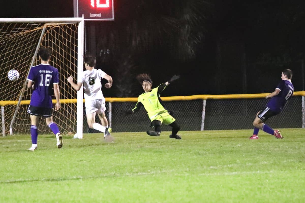 Gainesville's Dylan Fitzpatrick with a first half score to put the Hurricanes ahead 3-0 in Wednesday's 6A Regional Quarterfinal win over Oakleaf.