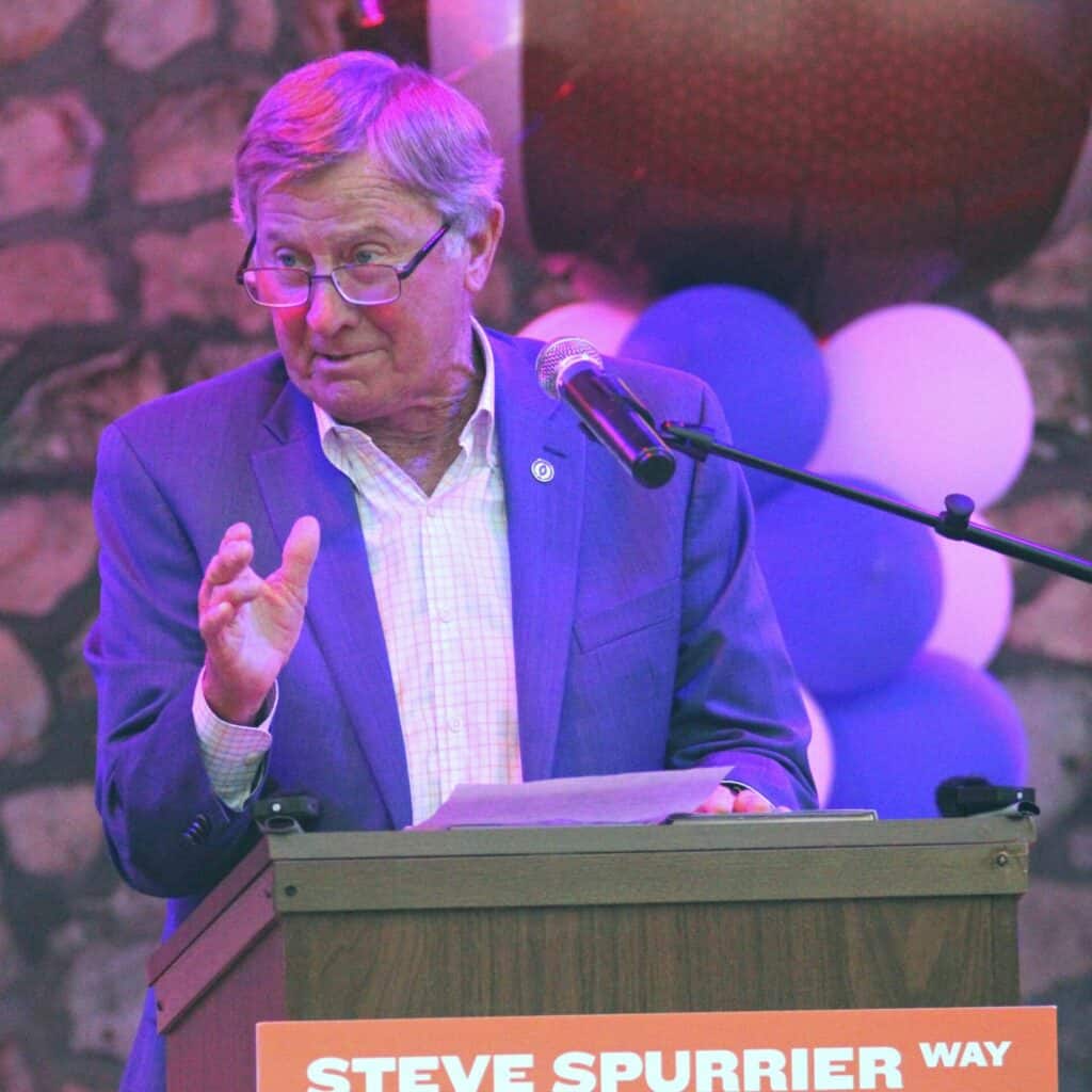 Steve Spurrier speaks at the Steve Spurrier Way road naming celebration on Friday.