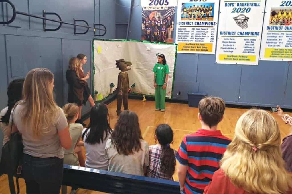 Lincoln Middle School sixth graders with a presentation at Wednesday's Germ Museum.