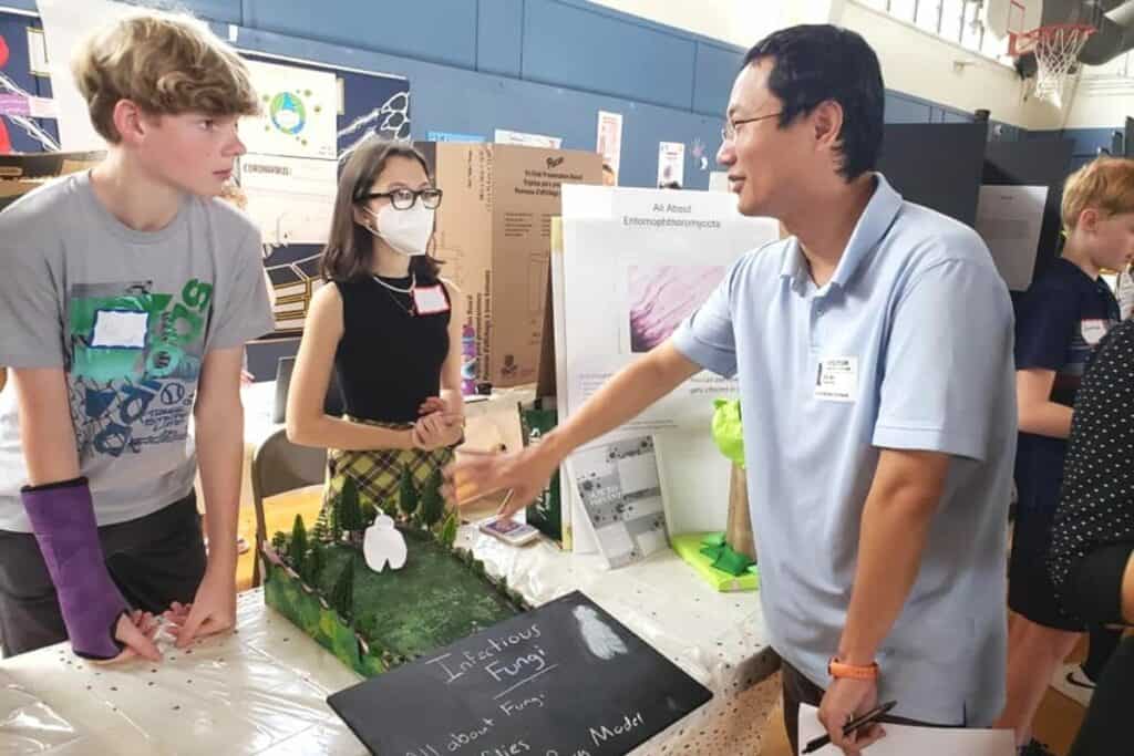 Lincoln Middle School sixth graders with an infectious fungi display at the Germ Museum on Wednesday.
