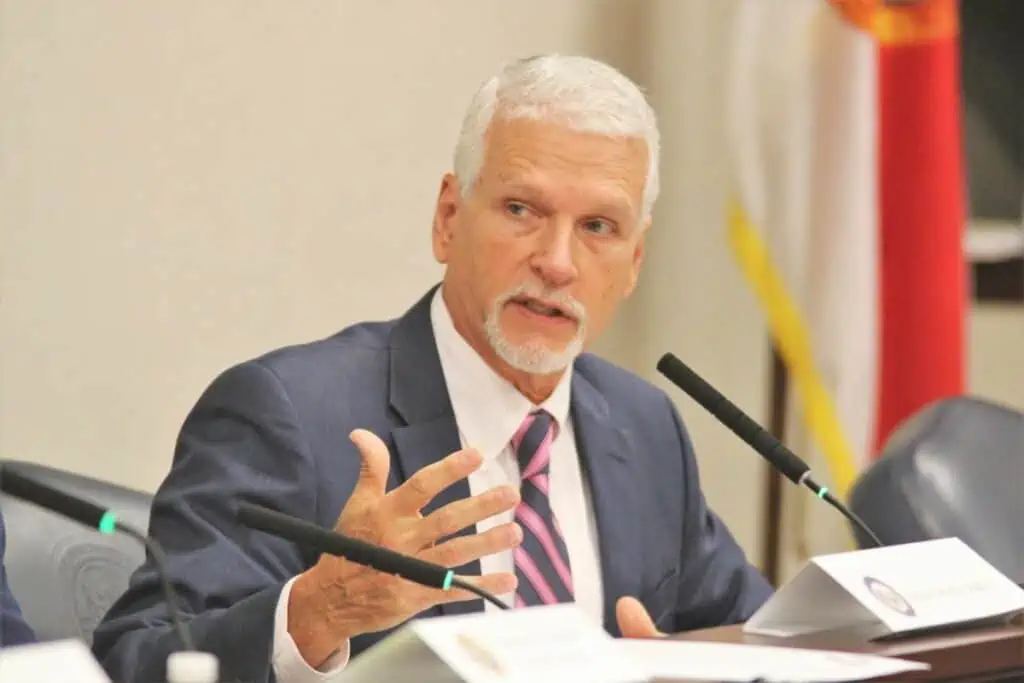 State Sen. Keith Perry speaks during Friday's delegation meeting.