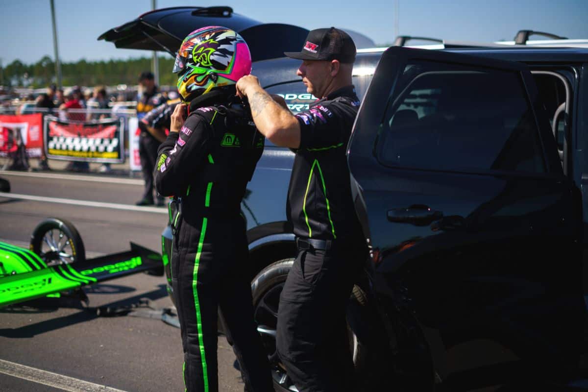 Suiting up before eliminations at Gatornationals.