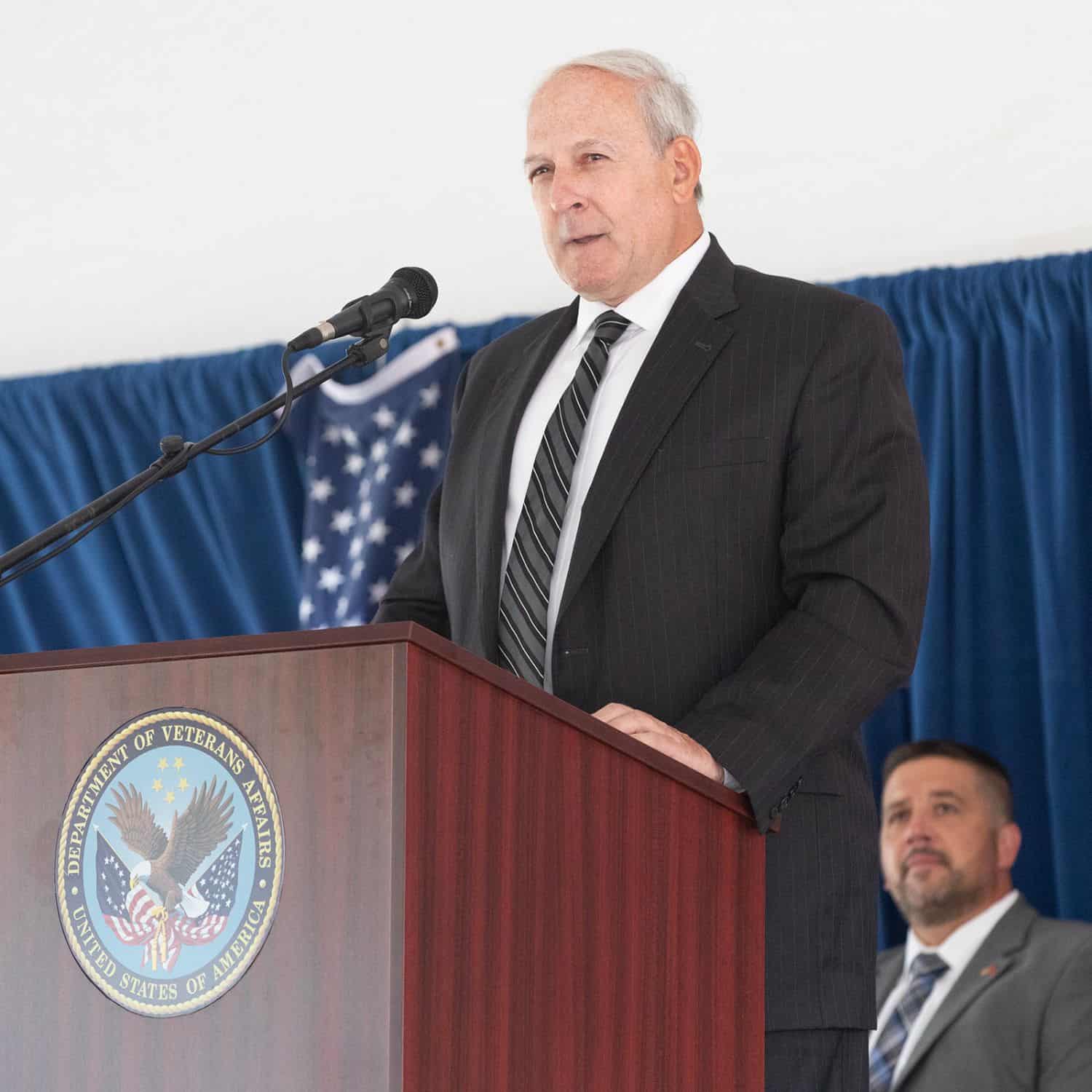 Thomas Wisnieski, keynote speaker and retired North FloridaSouth Georgia Veterans Health System director, speaks at the VA medical facilities dedication ceremony on Friday.