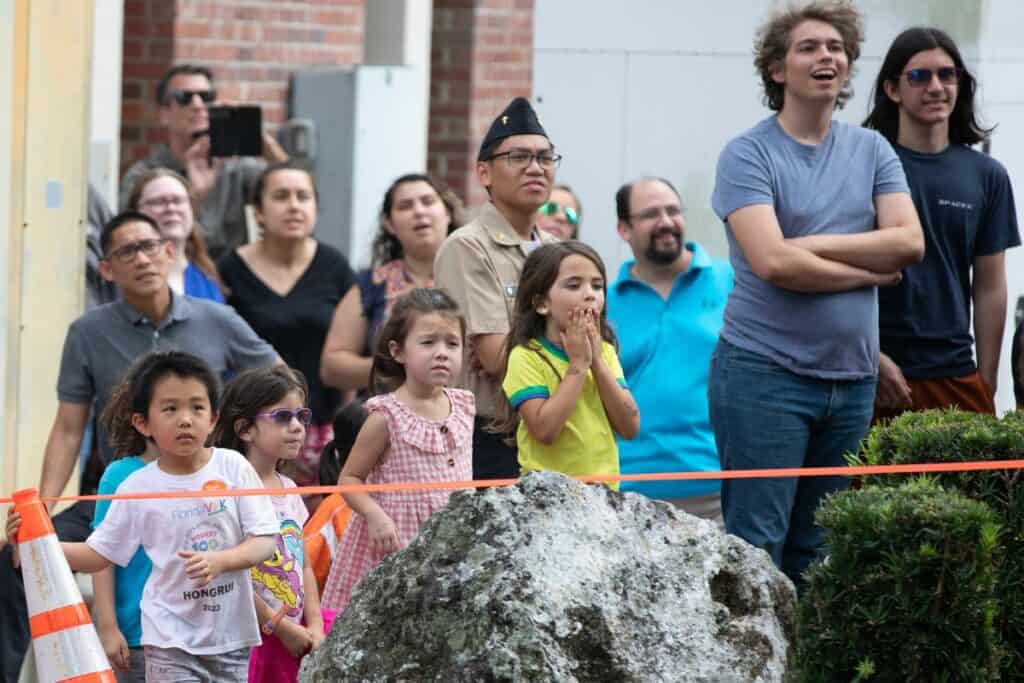 Participants of UF’s Baby Gator Child Development Center gathered at a safe distance to observe the demonstration.