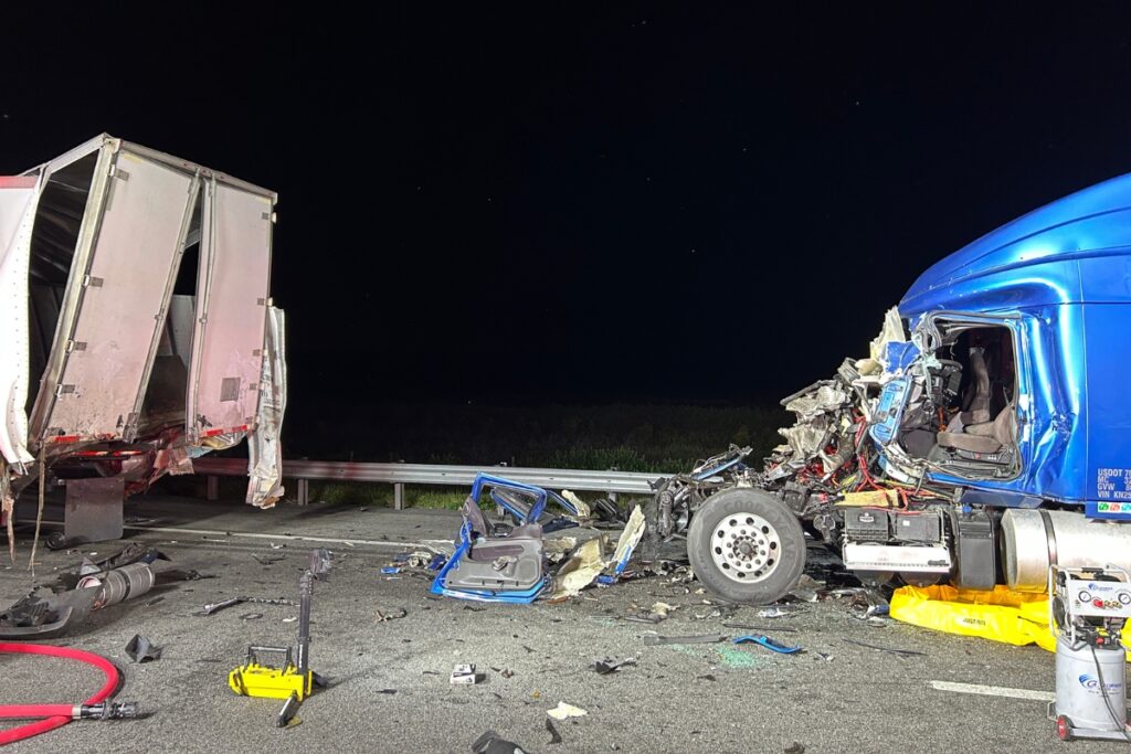 A tractor-trailer rear-ended another tractor-trailer on I-75 south of Gainesville.