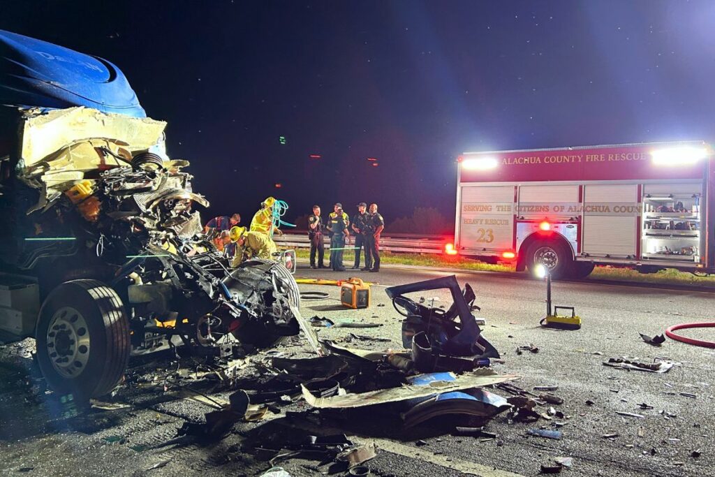 Emergency responders extricated a tractor-trailer driver