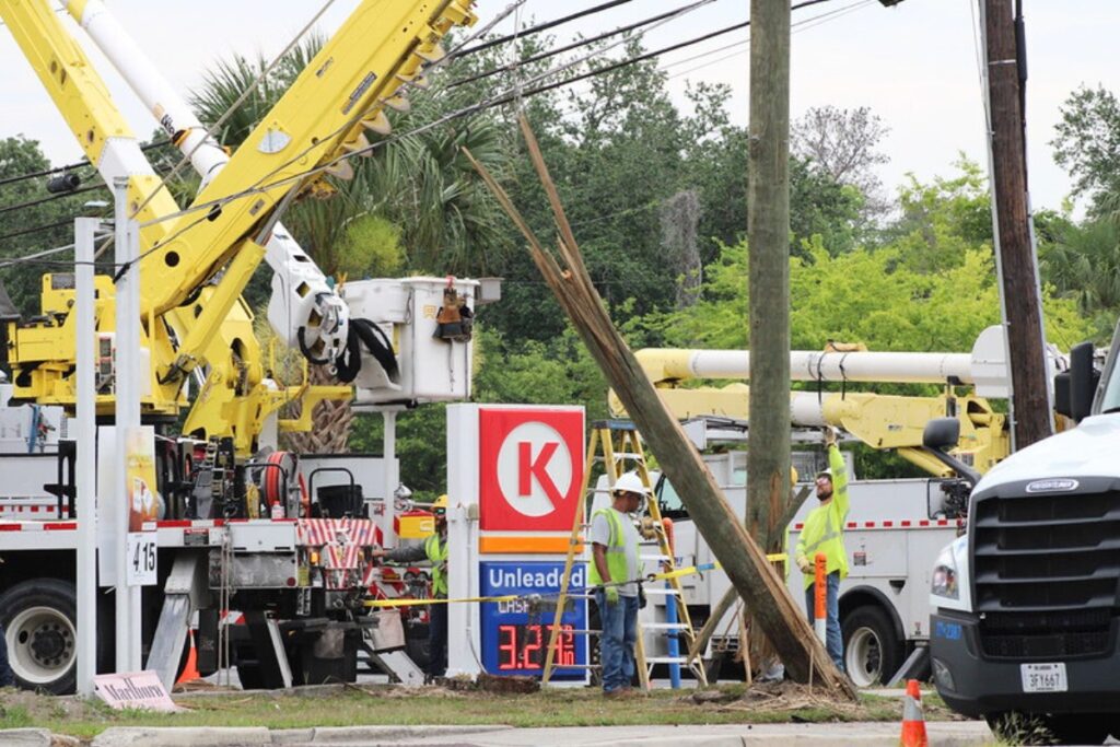 GRU crews replaced a utility pole struck by an Amazon truck on Wednesday morning.