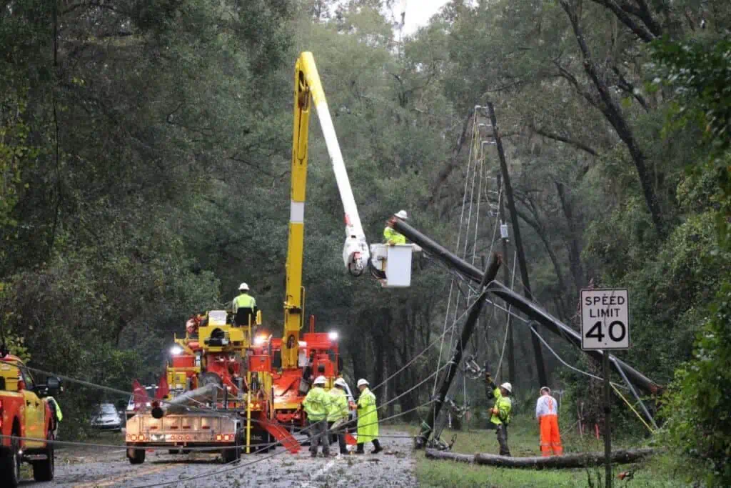 Mutual aid responding to a twice-broken telephone pole on Millhopper Road.
